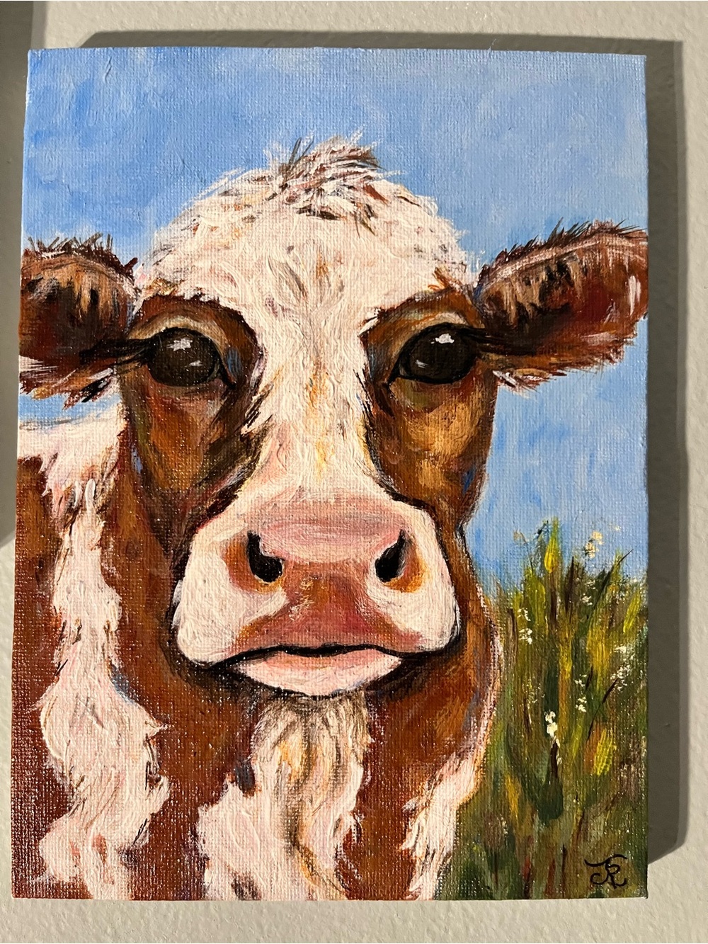 Original acrylic painting of farmyard cow
